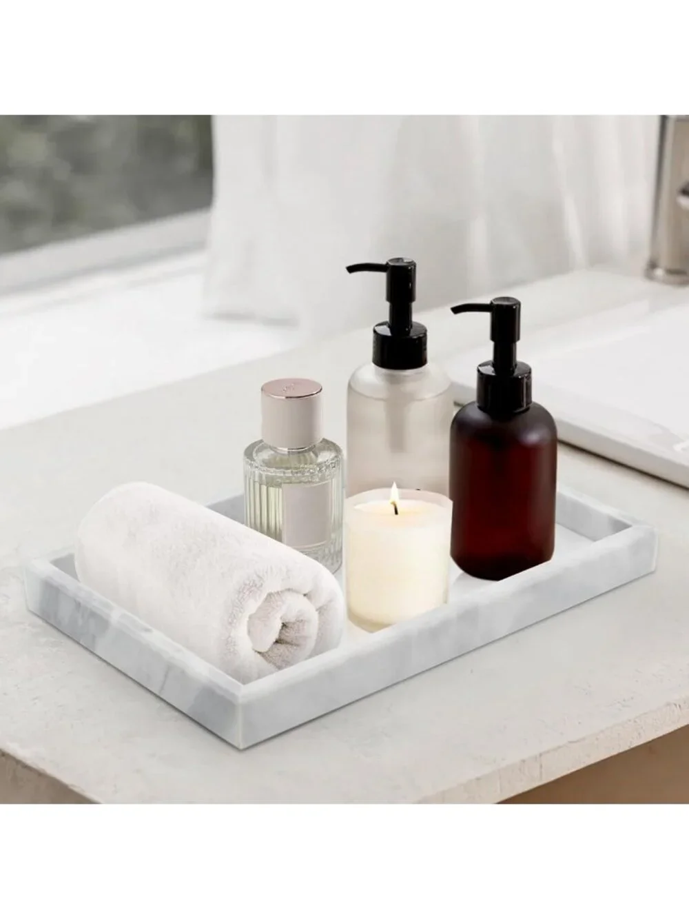 Natural Marble Bathroom Tray | Elegant Vanity Organizer | Stylish Home Decor